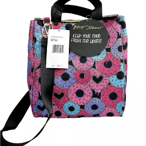Betsey Johnson Insulated Light Weight Lunch Tote/Bag w/Graphic Donuts Print - Picture 11 of 15